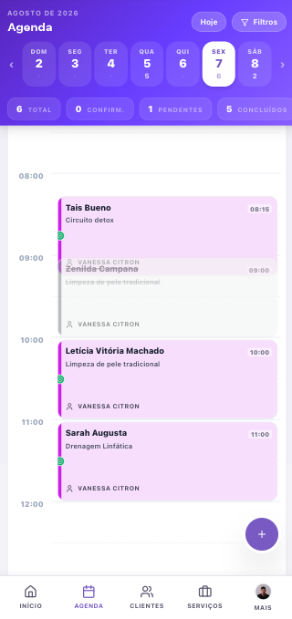 Tela de agenda do EstetikFlow